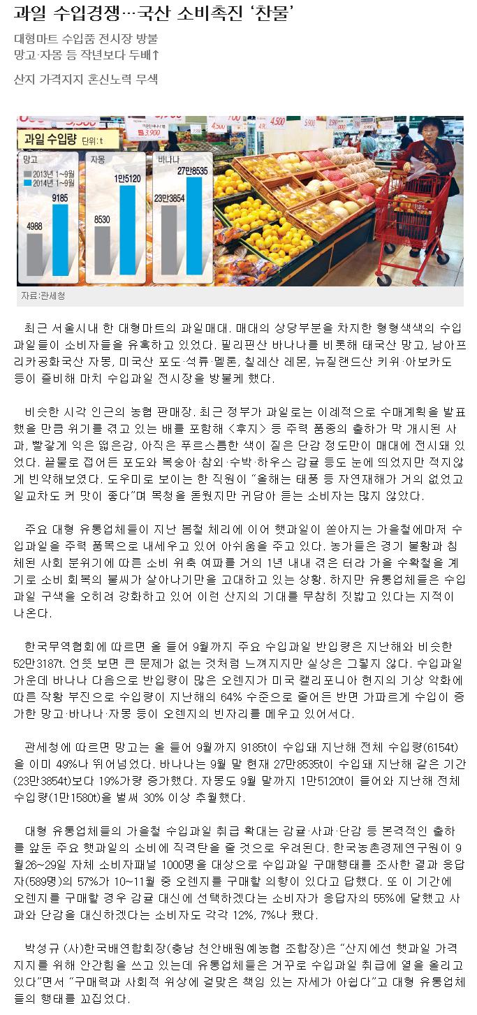 과일 수입경쟁...국산 소비촉진 '찬물'