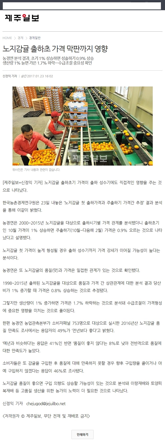 노지감귤 출하초 가격 막판까지 영향
