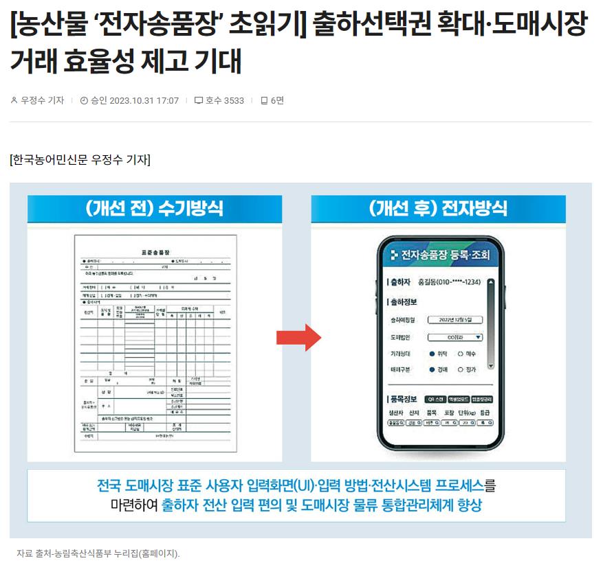 [농산물 ‘전자송품장’ 초읽기] 출하선택권 확대·도매시장 거래 효율성 제고 기대