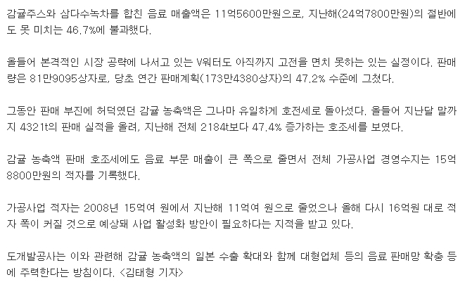 道개발공사 가공사업 부진 '허덕'