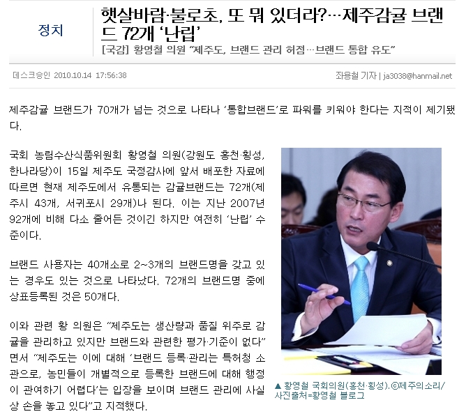 햇살바람·불로초, 또 뭐 있더라?…제주감귤 브랜드 72개 ‘난립’