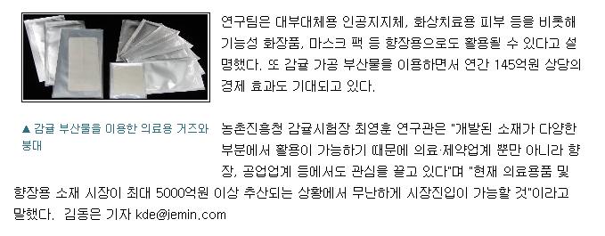감귤부산물 인공피부 소재 개발
