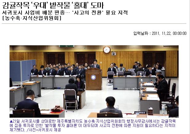 감귤작목 ‘우대’ 밭작물 ‘홀대’ 도마