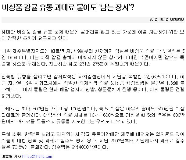 비상품감귤 유통 과태료 물어도 남는장사?