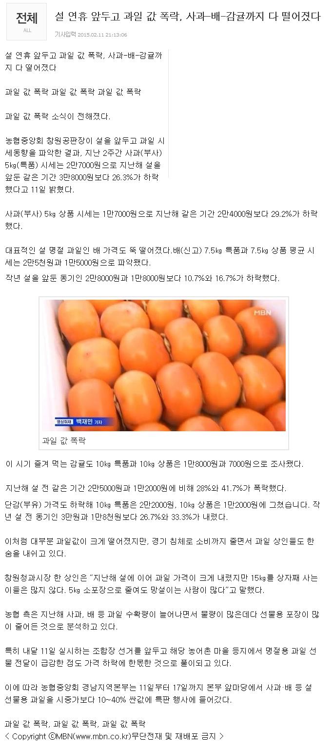 설 연휴 앞두고 과일 값 폭락, 사과-배-감귤까지 다 떨어졌다