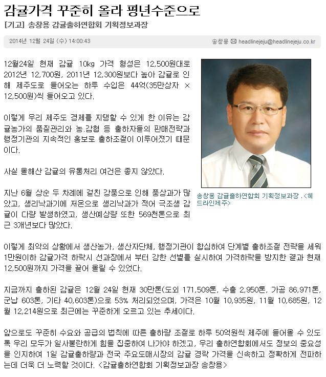 감귤가격 꾸준히 올라 평년수준으로