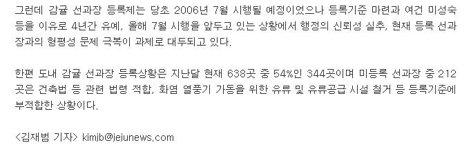 감귤선과장 등록제 3년 연장