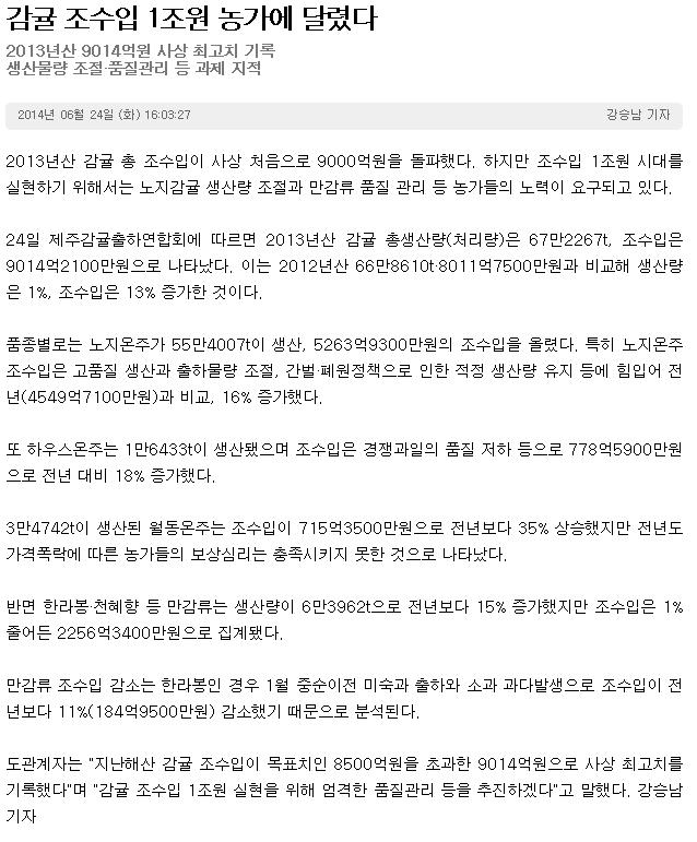 감귤 조수입 1조원 농가에 달렸다