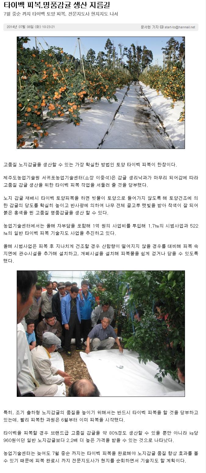 "고품질 노지감귤, 타이벡 작업 서둘러야"