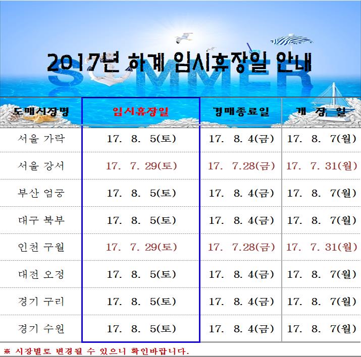 <font color=blue>[알림]2017년 하계휴장일 안내
