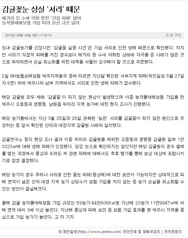 감귤꽃눈 상실 "서리"때문