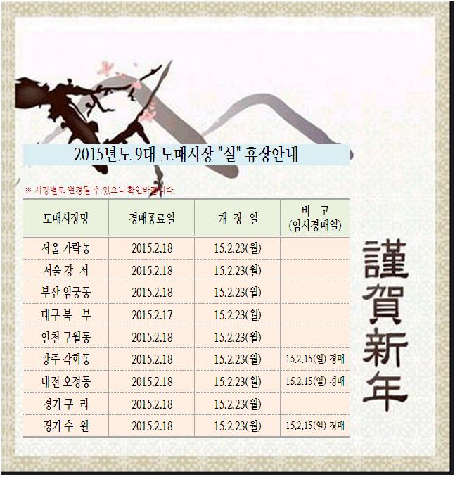 <font color="red">2015년 "구정" 연휴 휴장 안내
