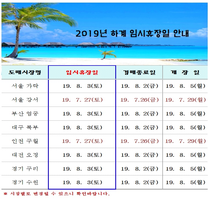 <font color=blue>[알림]2019년 하계 휴장일 안내