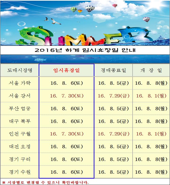 <font color=blue>[알림]2016년 하계휴장일 안내