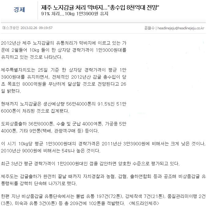 제주 노지감귤 처리 막바지..."총수입 8천억대 전망"